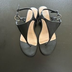 Black leather slingback wedge sandals (Alfani)